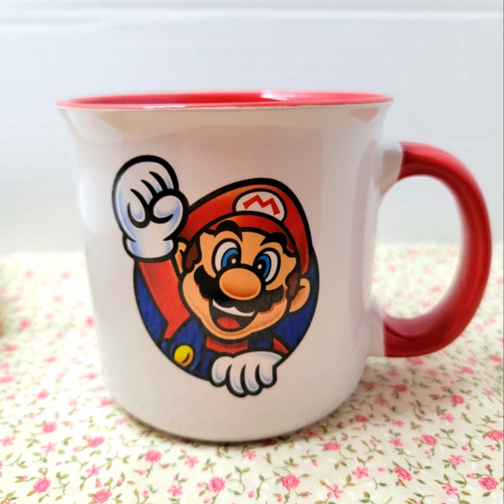 Nintendo Super Mario Coffee Mug‎ Unisex OS White Red Excellent Graphic Ceramic